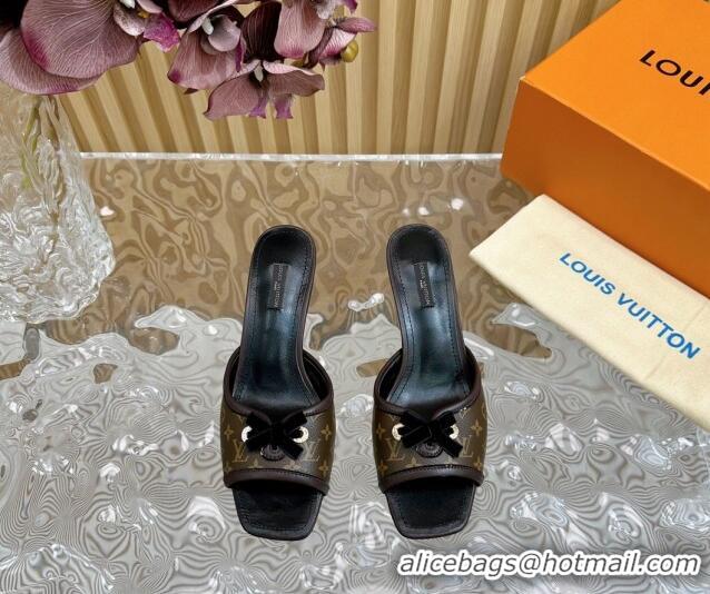 Top Sales Louis Vuitton Monogram Canvas Heel Slide Sandals 6cm with Velvet Bow Brown 426092