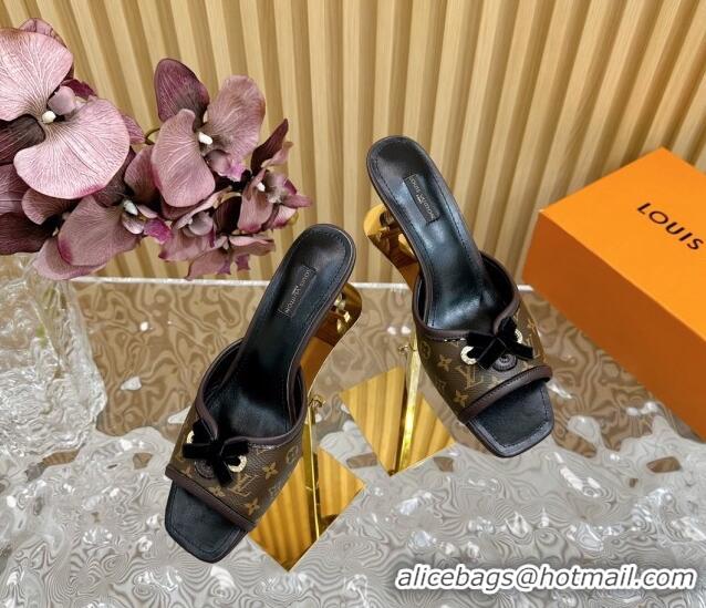 Top Sales Louis Vuitton Monogram Canvas Heel Slide Sandals 6cm with Velvet Bow Brown 426092