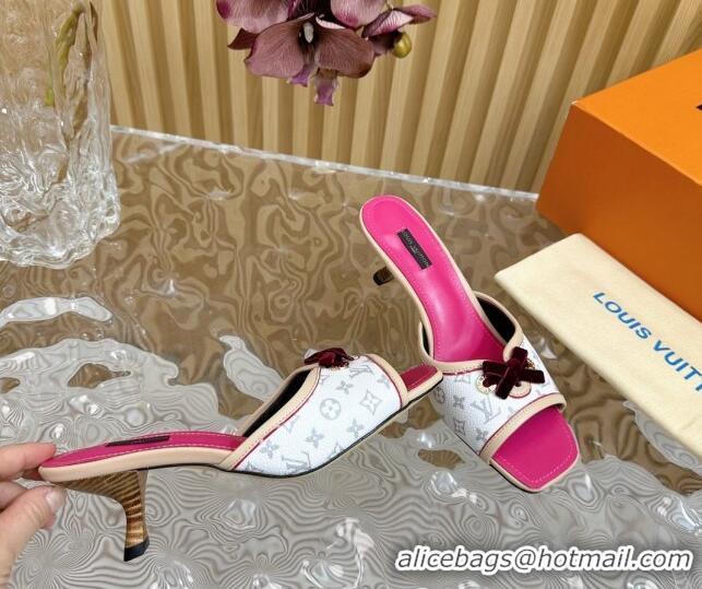 Good Quality Louis Vuitton Monogram Canvas Heel Slide Sandals 6cm with Velvet Bow White 426093