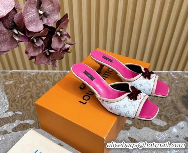 Good Quality Louis Vuitton Monogram Canvas Heel Slide Sandals 6cm with Velvet Bow White 426093