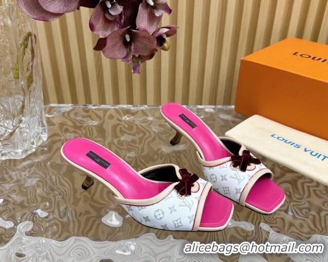 Good Quality Louis Vuitton Monogram Canvas Heel Slide Sandals 6cm with Velvet Bow White 426093