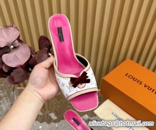 Good Quality Louis Vuitton Monogram Canvas Heel Slide Sandals 6cm with Velvet Bow White 426093