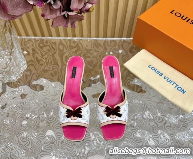 Good Quality Louis Vuitton Monogram Canvas Heel Slide Sandals 6cm with Velvet Bow White 426093