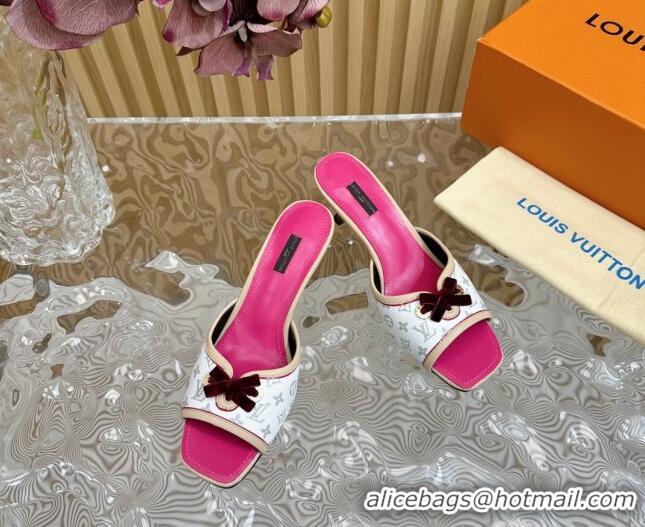 Good Quality Louis Vuitton Monogram Canvas Heel Slide Sandals 6cm with Velvet Bow White 426093