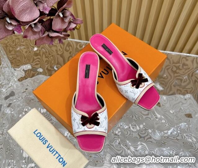 Good Quality Louis Vuitton Monogram Canvas Heel Slide Sandals 6cm with Velvet Bow White 426093