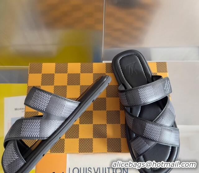 Good Product Louis Vuitton Men's LV Venice Flat Slide Sandals in Damier Leather Black 0426094