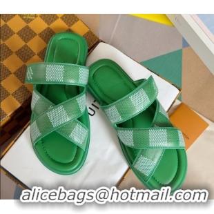 Classic Practical Louis Vuitton Men's LV Venice Flat Slide Sandals in Damier Leather Green 0426096