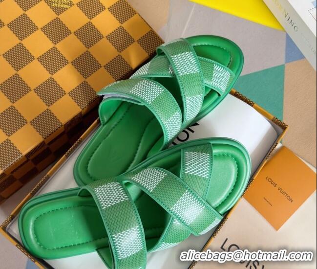 Classic Practical Louis Vuitton Men's LV Venice Flat Slide Sandals in Damier Leather Green 0426096