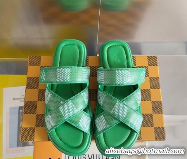 Classic Practical Louis Vuitton Men's LV Venice Flat Slide Sandals in Damier Leather Green 0426096