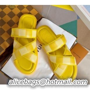 Popular Style Louis Vuitton Men's LV Venice Flat Slide Sandals in Damier Leather Yellow 426098