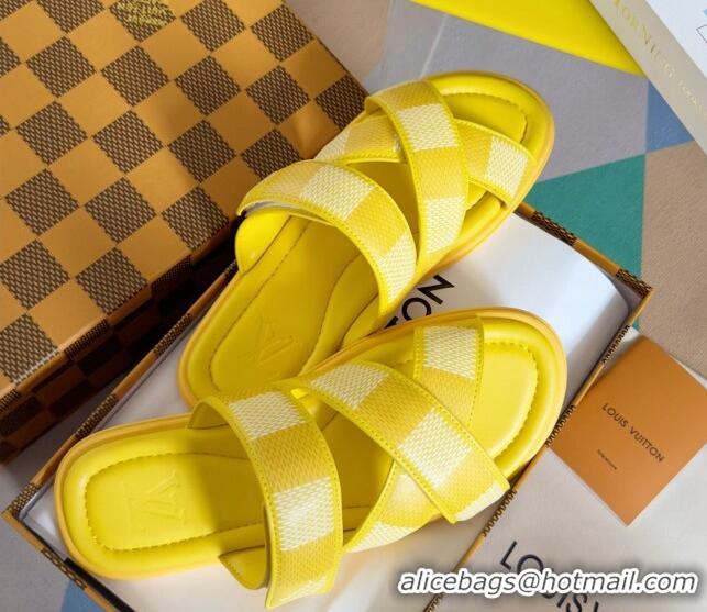 Popular Style Louis Vuitton Men's LV Venice Flat Slide Sandals in Damier Leather Yellow 426098