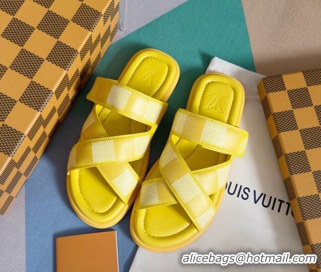 Popular Style Louis Vuitton Men's LV Venice Flat Slide Sandals in Damier Leather Yellow 426098