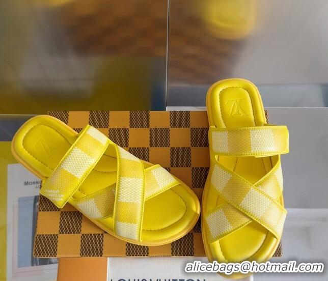 Popular Style Louis Vuitton Men's LV Venice Flat Slide Sandals in Damier Leather Yellow 426098