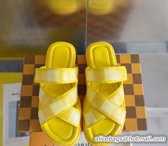 Popular Style Louis Vuitton Men's LV Venice Flat Slide Sandals in Damier Leather Yellow 426098