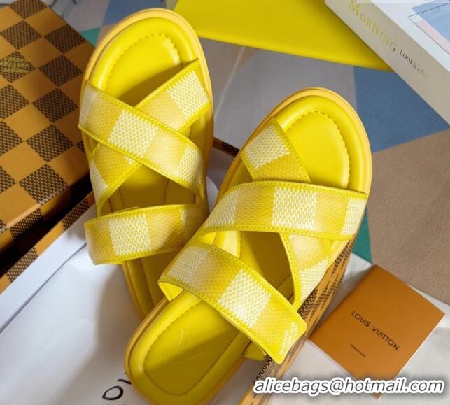 Popular Style Louis Vuitton Men's LV Venice Flat Slide Sandals in Damier Leather Yellow 426098