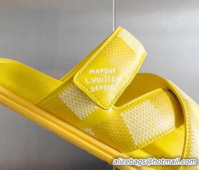 Popular Style Louis Vuitton Men's LV Venice Flat Slide Sandals in Damier Leather Yellow 426098