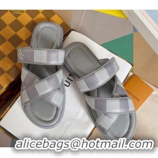 Luxurious Louis Vuitton Men's LV Venice Flat Slide Sandals in Damier Leather Grey 426099