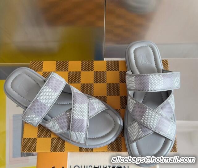 Luxurious Louis Vuitton Men's LV Venice Flat Slide Sandals in Damier Leather Grey 426099