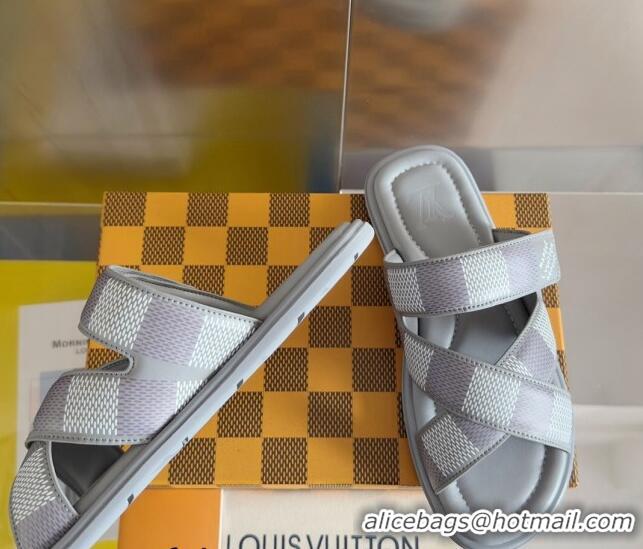 Luxurious Louis Vuitton Men's LV Venice Flat Slide Sandals in Damier Leather Grey 426099