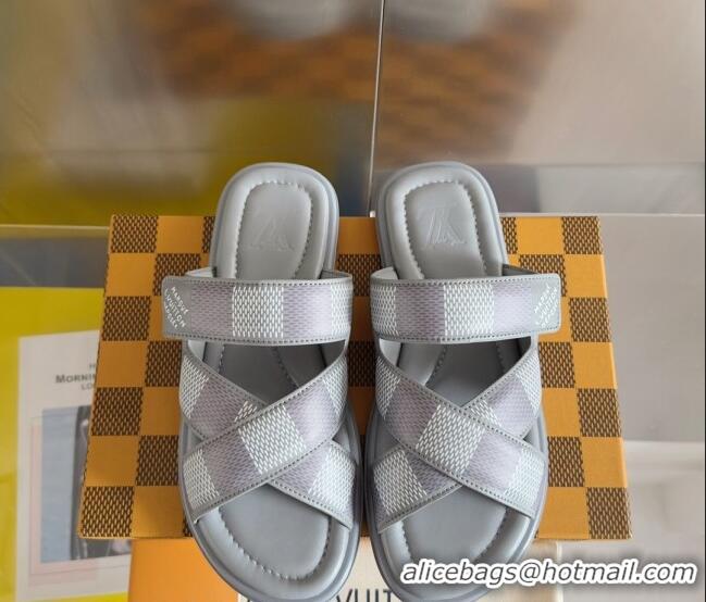 Luxurious Louis Vuitton Men's LV Venice Flat Slide Sandals in Damier Leather Grey 426099