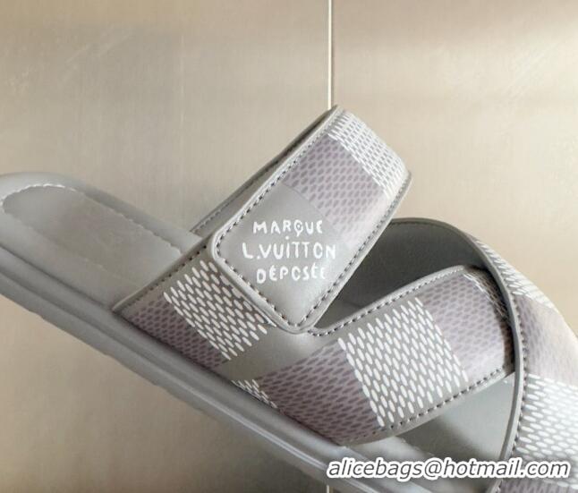 Luxurious Louis Vuitton Men's LV Venice Flat Slide Sandals in Damier Leather Grey 426099