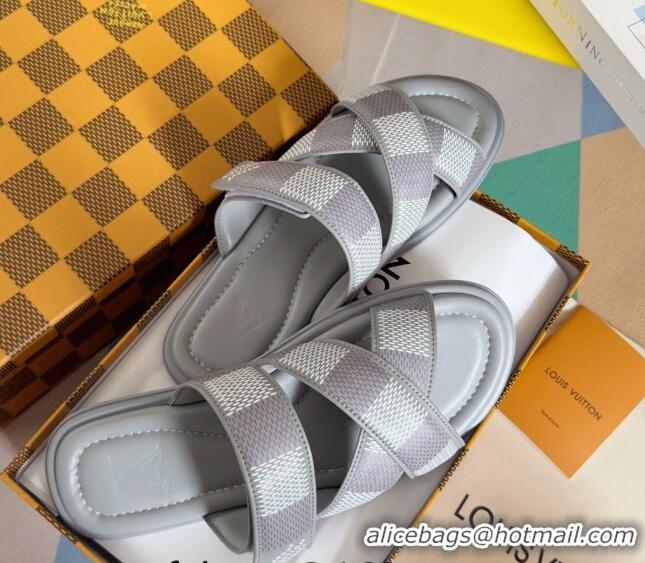 Luxurious Louis Vuitton Men's LV Venice Flat Slide Sandals in Damier Leather Grey 426099