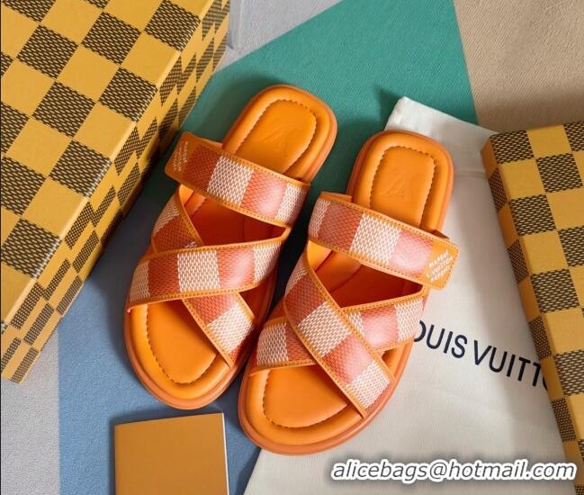 Design Discount Louis Vuitton Men's LV Venice Flat Slide Sandals in Damier Leather Orange 426100