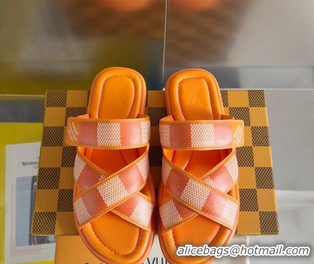 Design Discount Louis Vuitton Men's LV Venice Flat Slide Sandals in Damier Leather Orange 426100