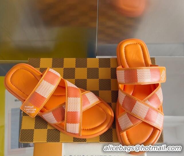 Design Discount Louis Vuitton Men's LV Venice Flat Slide Sandals in Damier Leather Orange 426100