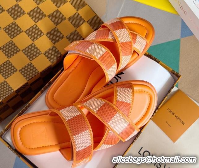 Design Discount Louis Vuitton Men's LV Venice Flat Slide Sandals in Damier Leather Orange 426100