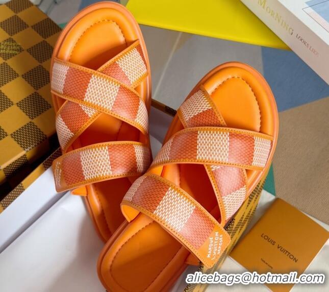 Design Discount Louis Vuitton Men's LV Venice Flat Slide Sandals in Damier Leather Orange 426100