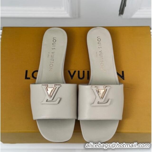 Best Price Louis Vuitton LV Capri Flat Slide Sandals in Calf Leather Grey 426102