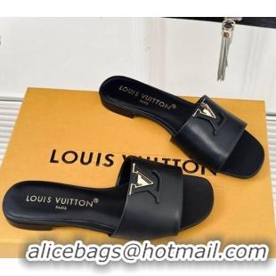 Durable Louis Vuitton LV Capri Flat Slide Sandals in Calf Leather Black 426103