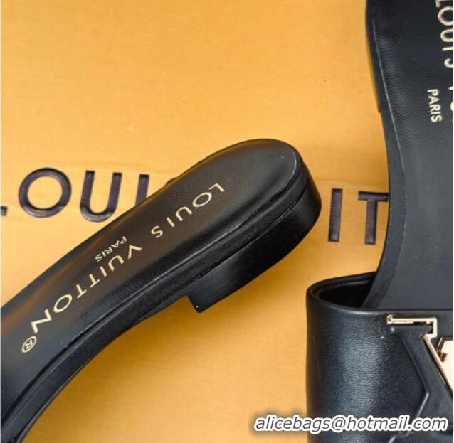 Durable Louis Vuitton LV Capri Flat Slide Sandals in Calf Leather Black 426103