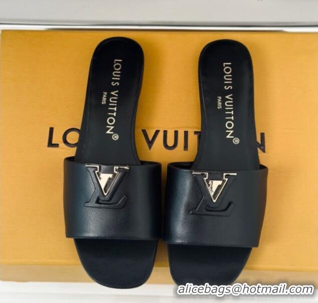 Durable Louis Vuitton LV Capri Flat Slide Sandals in Calf Leather Black 426103