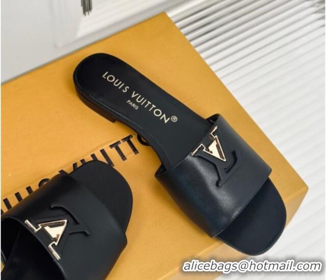 Durable Louis Vuitton LV Capri Flat Slide Sandals in Calf Leather Black 426103