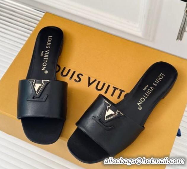 Durable Louis Vuitton LV Capri Flat Slide Sandals in Calf Leather Black 426103