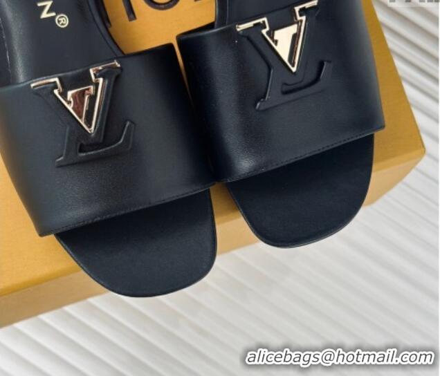 Durable Louis Vuitton LV Capri Flat Slide Sandals in Calf Leather Black 426103