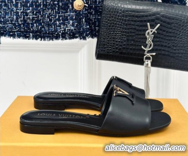 Durable Louis Vuitton LV Capri Flat Slide Sandals in Calf Leather Black 426103