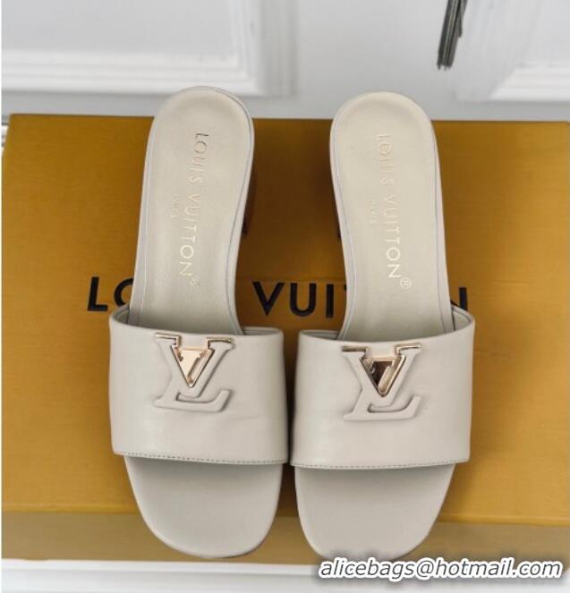 Good Quality Louis Vuitton LV Capri Heel Slide Sandals 5cm in Calf Leather Grey 426105