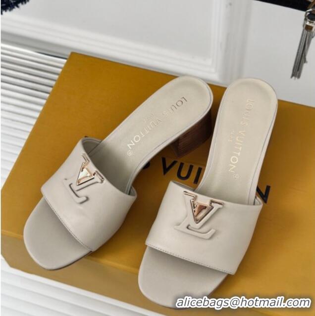 Good Quality Louis Vuitton LV Capri Heel Slide Sandals 5cm in Calf Leather Grey 426105