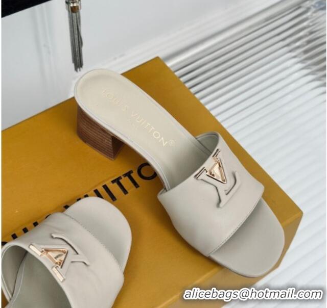 Good Quality Louis Vuitton LV Capri Heel Slide Sandals 5cm in Calf Leather Grey 426105