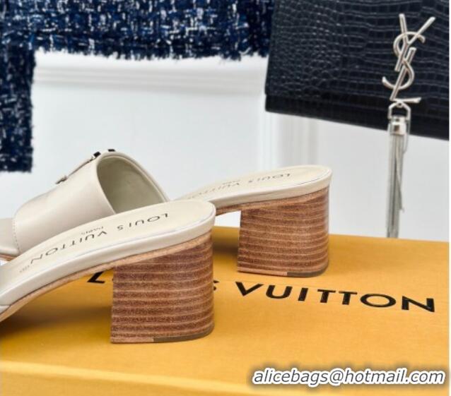 Good Quality Louis Vuitton LV Capri Heel Slide Sandals 5cm in Calf Leather Grey 426105