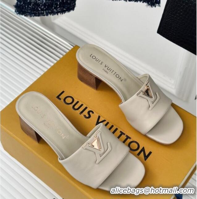 Good Quality Louis Vuitton LV Capri Heel Slide Sandals 5cm in Calf Leather Grey 426105