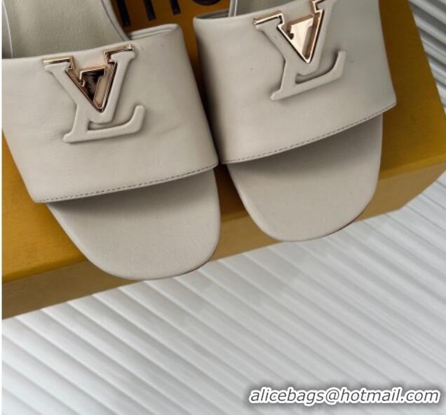 Good Quality Louis Vuitton LV Capri Heel Slide Sandals 5cm in Calf Leather Grey 426105