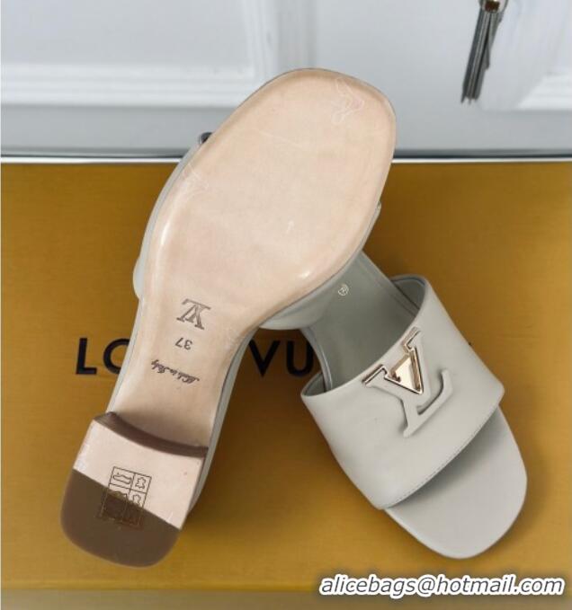 Good Quality Louis Vuitton LV Capri Heel Slide Sandals 5cm in Calf Leather Grey 426105