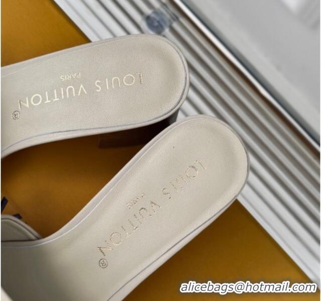 Good Quality Louis Vuitton LV Capri Heel Slide Sandals 5cm in Calf Leather Grey 426105