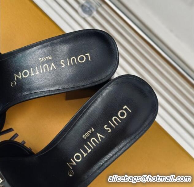 Top Design Louis Vuitton LV Capri Heel Slide Sandals 5cm in Calf Leather Black 426106