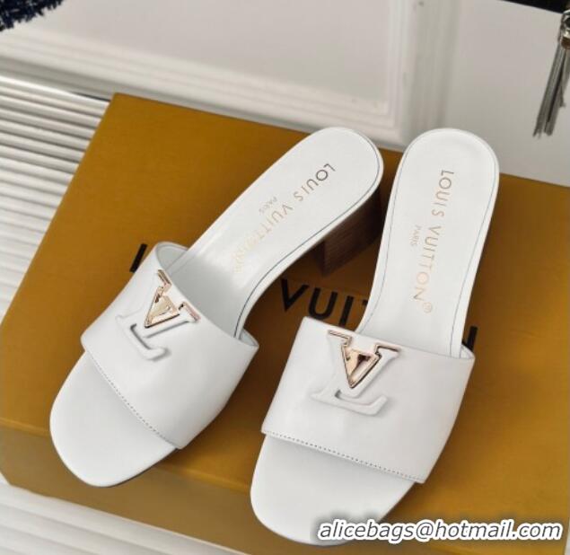 Grade Quality Louis Vuitton LV Capri Heel Slide Sandals 5cm in Calf Leather White 426107