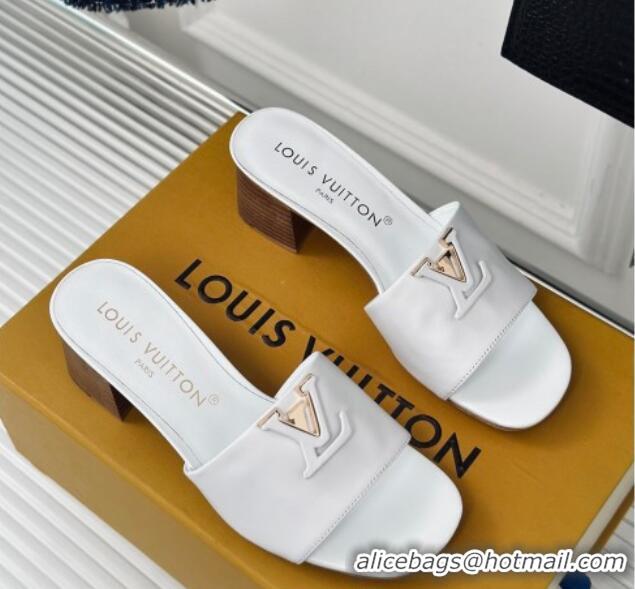 Grade Quality Louis Vuitton LV Capri Heel Slide Sandals 5cm in Calf Leather White 426107